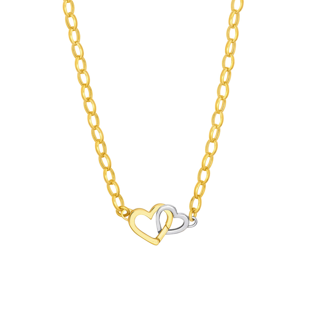 Two Tone Push Lock Heart Pendant Necklace