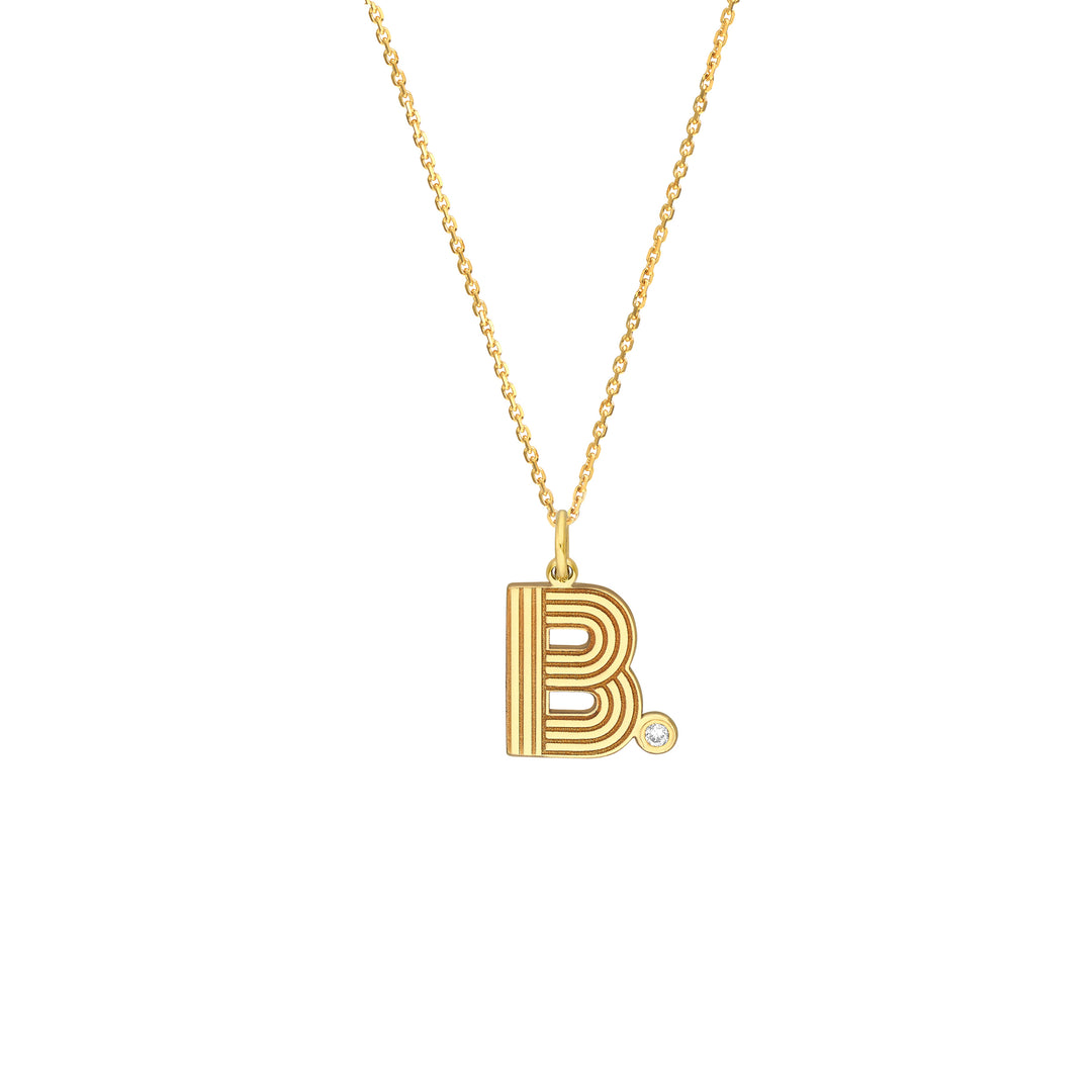 Block Lined Initial B with Diamond Necklace