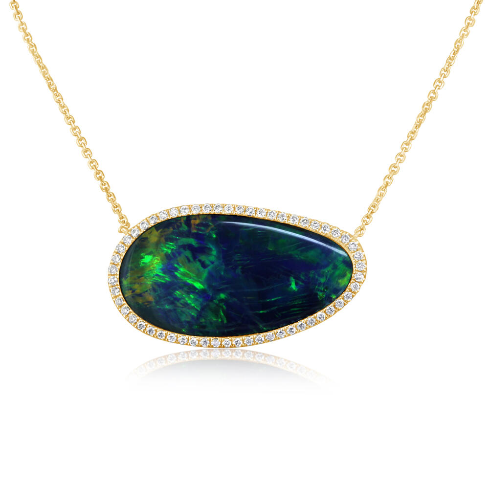 14K Yellow Gold Australian Opal Doublet /Diamond Neckpiece