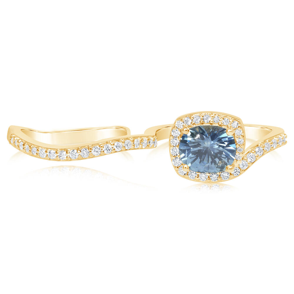 14K Yellow Gold Montana Sapphire/Diamond Two Finger Ring