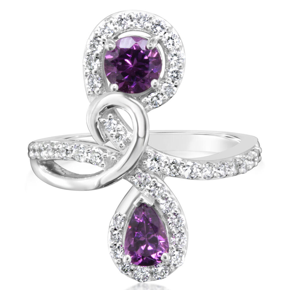 14K White Gold Purple Garnet/Diamond Ring