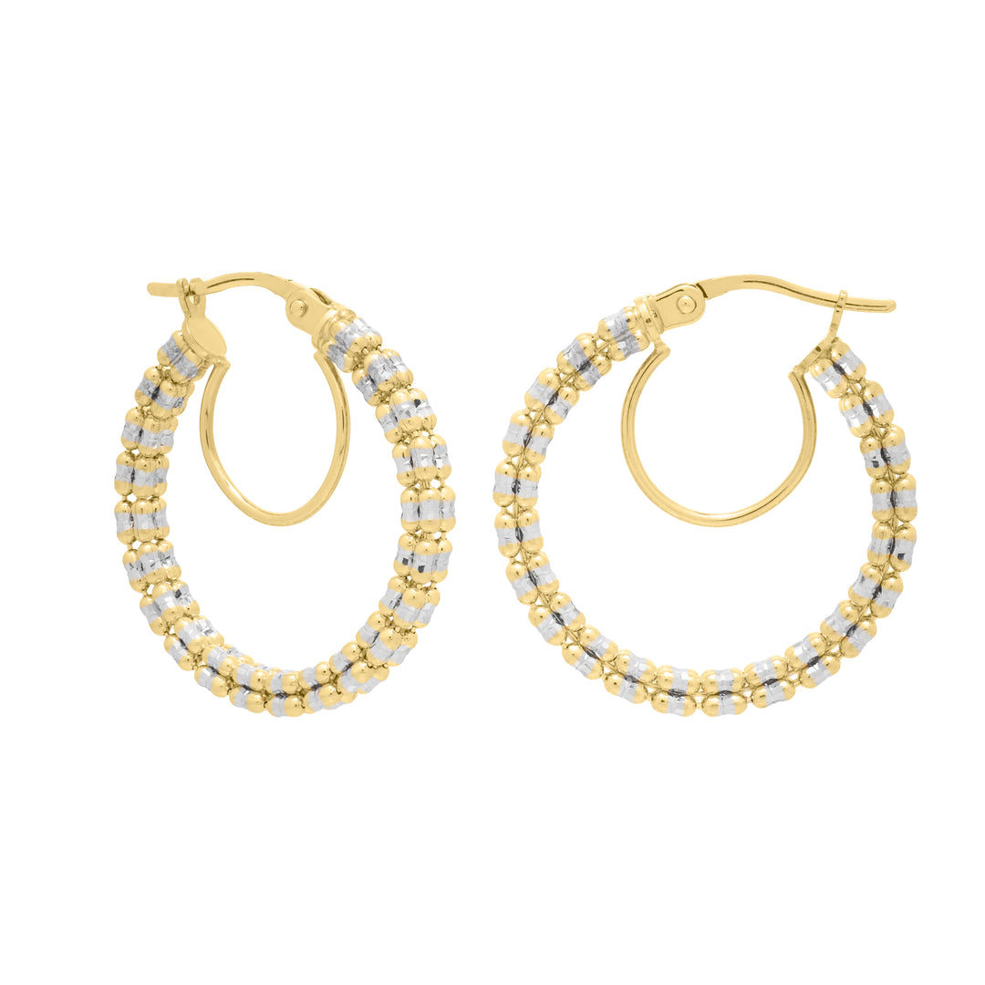 14K Gold Iced Round Hoops