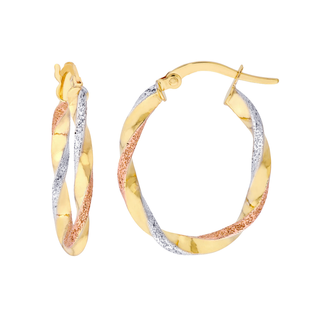 Tri-Color Twisted Oval Hoop Earrings