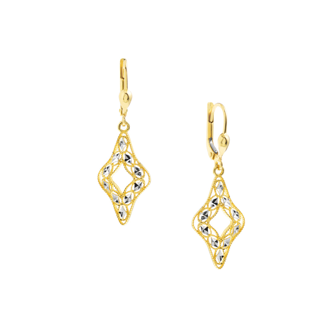 Two-Tone Filigree Open Diamond Drop Earrings