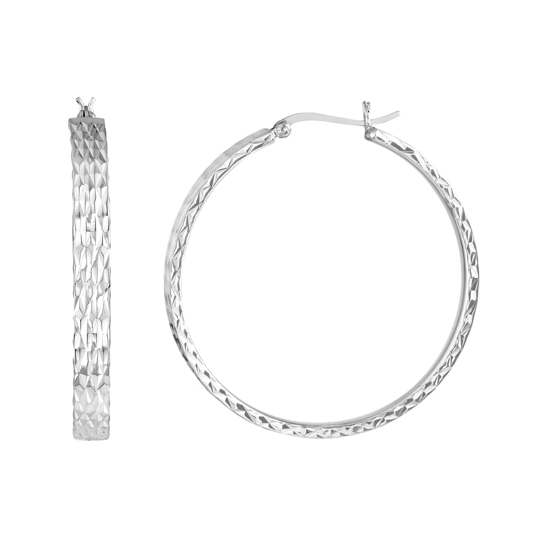 Sterling Silver Diamond Cut Hoop Earrings