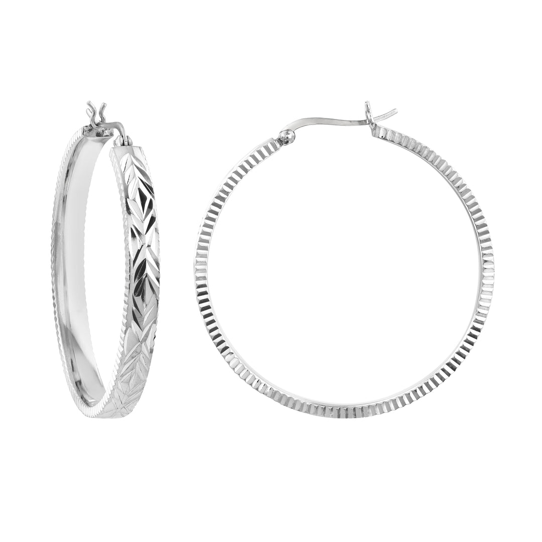 Sterling Silver Diamond-Cut Patterned Hoop Earrings