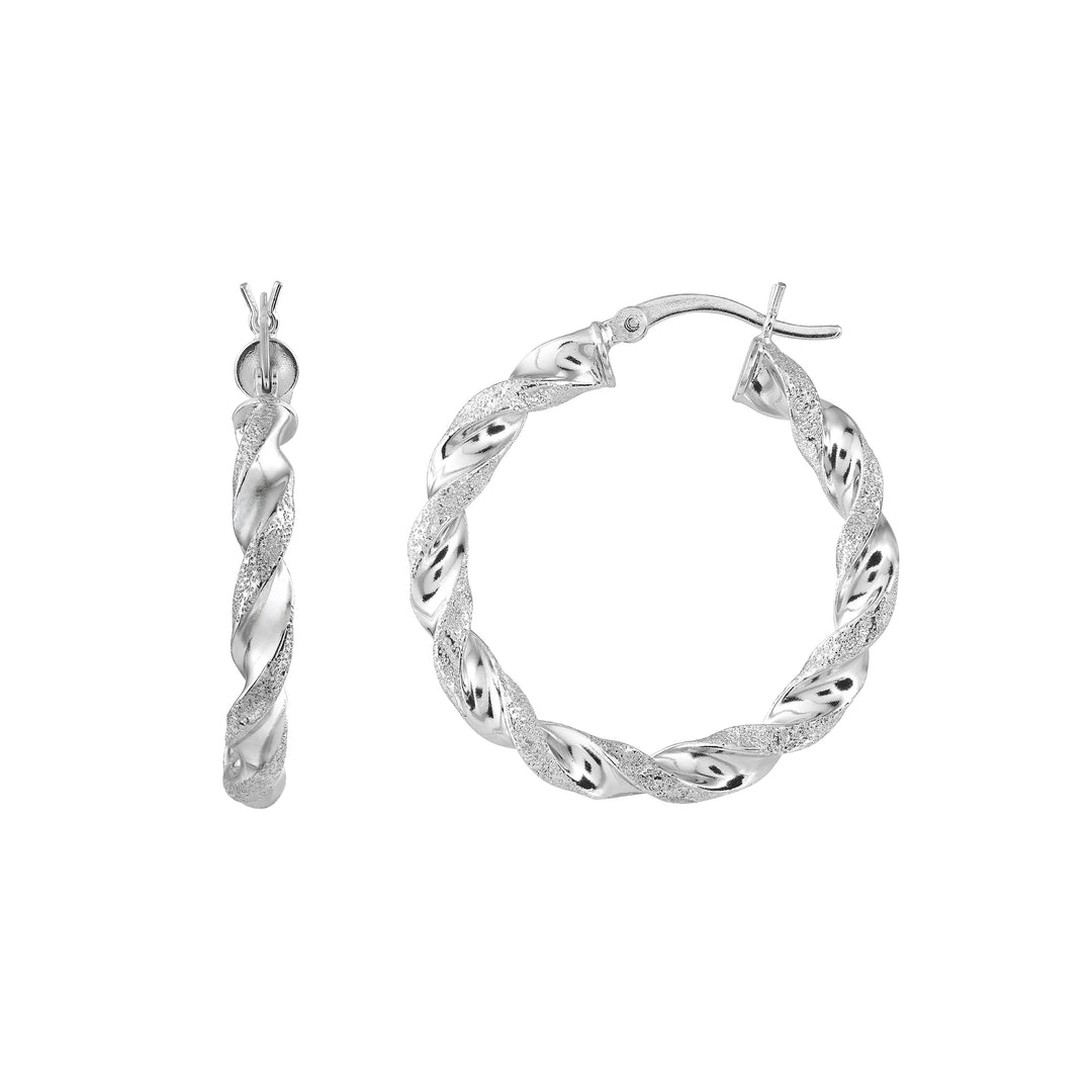 Sterling Silver Twisted Rhodium Hoop Earrings