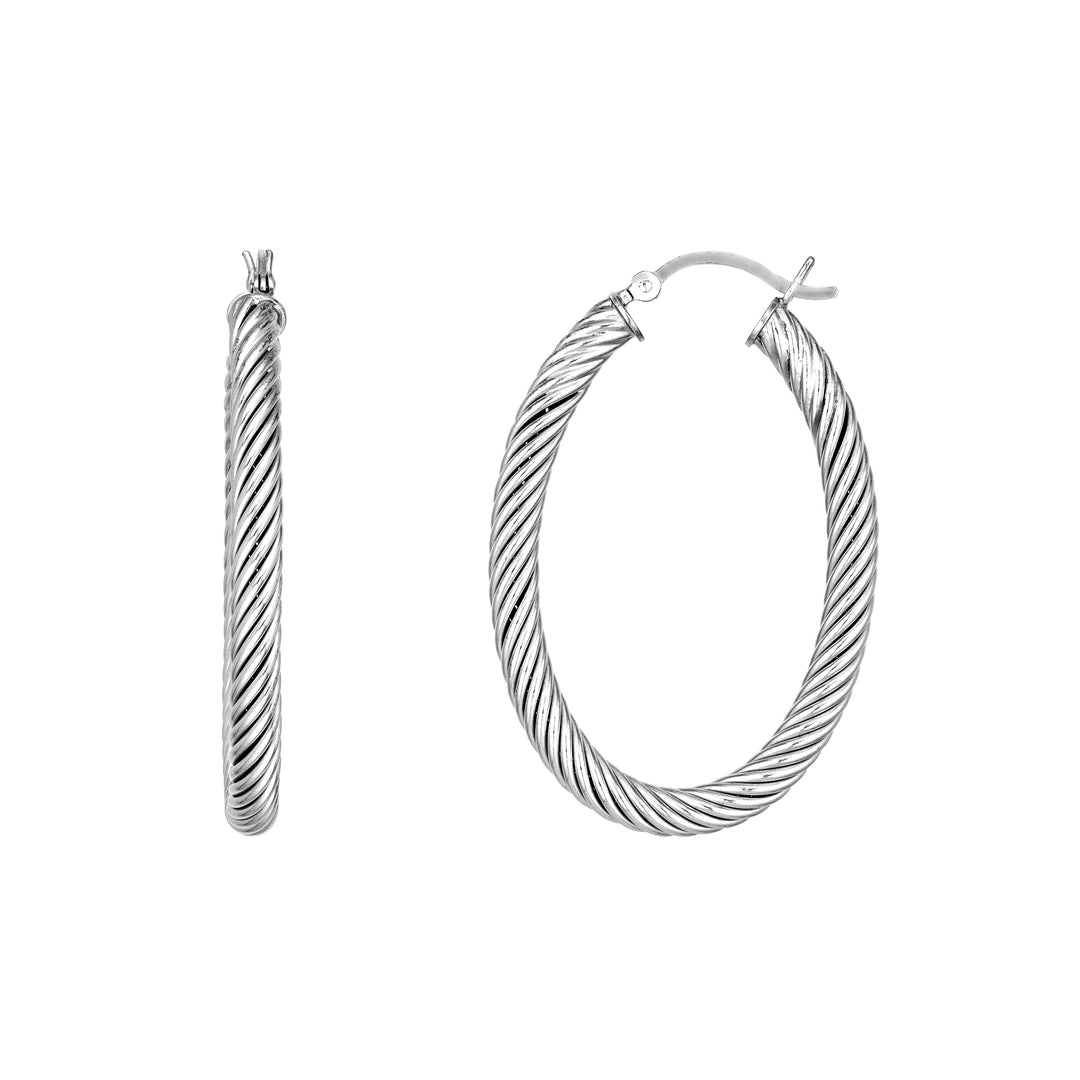 Sterling Silver Rope Twist Oval Tube Hoop Earrings