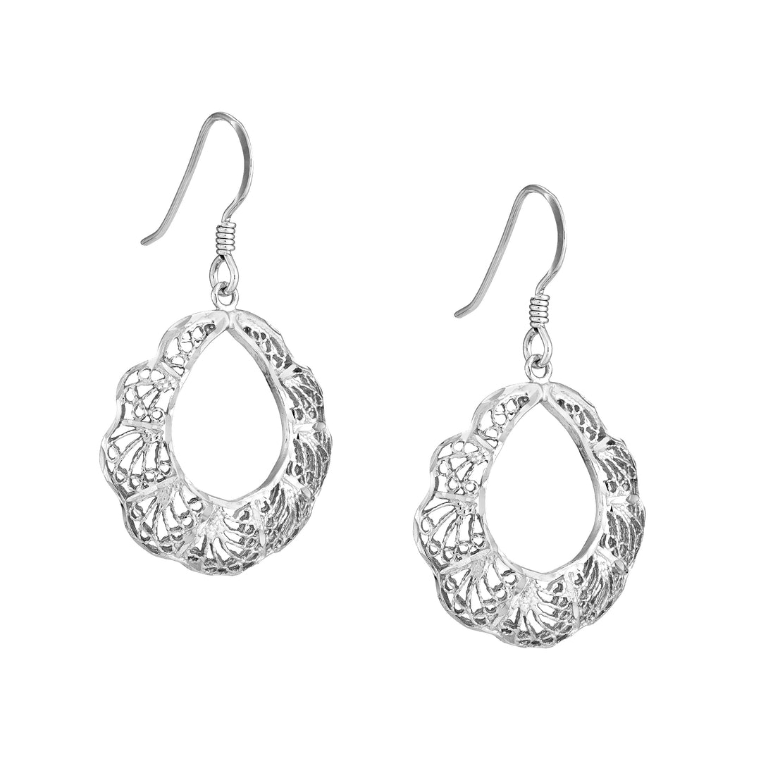 Plated Sterling Silver Filigree Open Circle Earrings