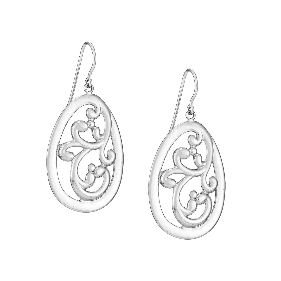 Plated Sterling Silver Teardrop Vine Dangle Earrings