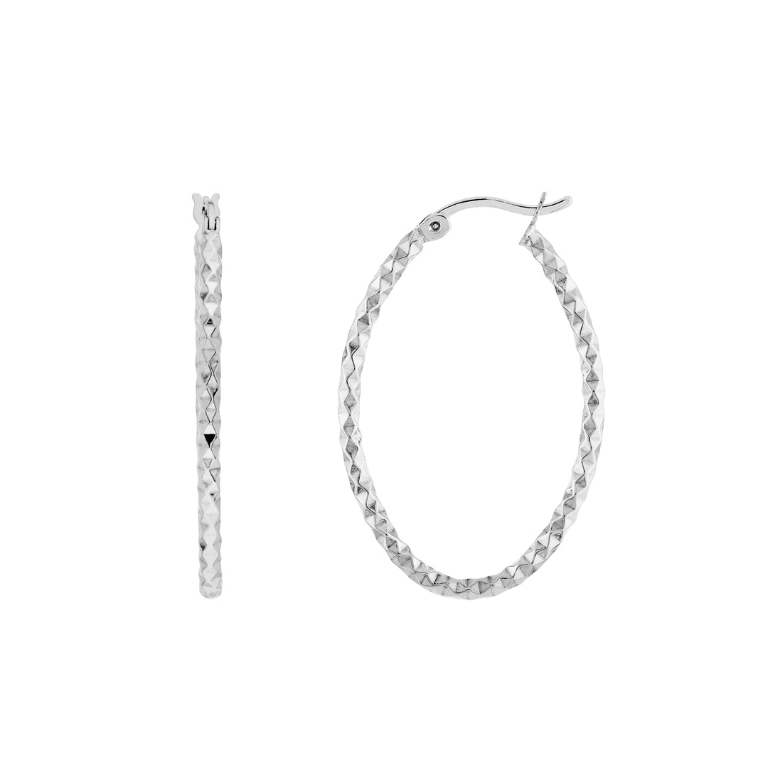 Sterling Silver Diamond-Cut Oval Hoop Earrings