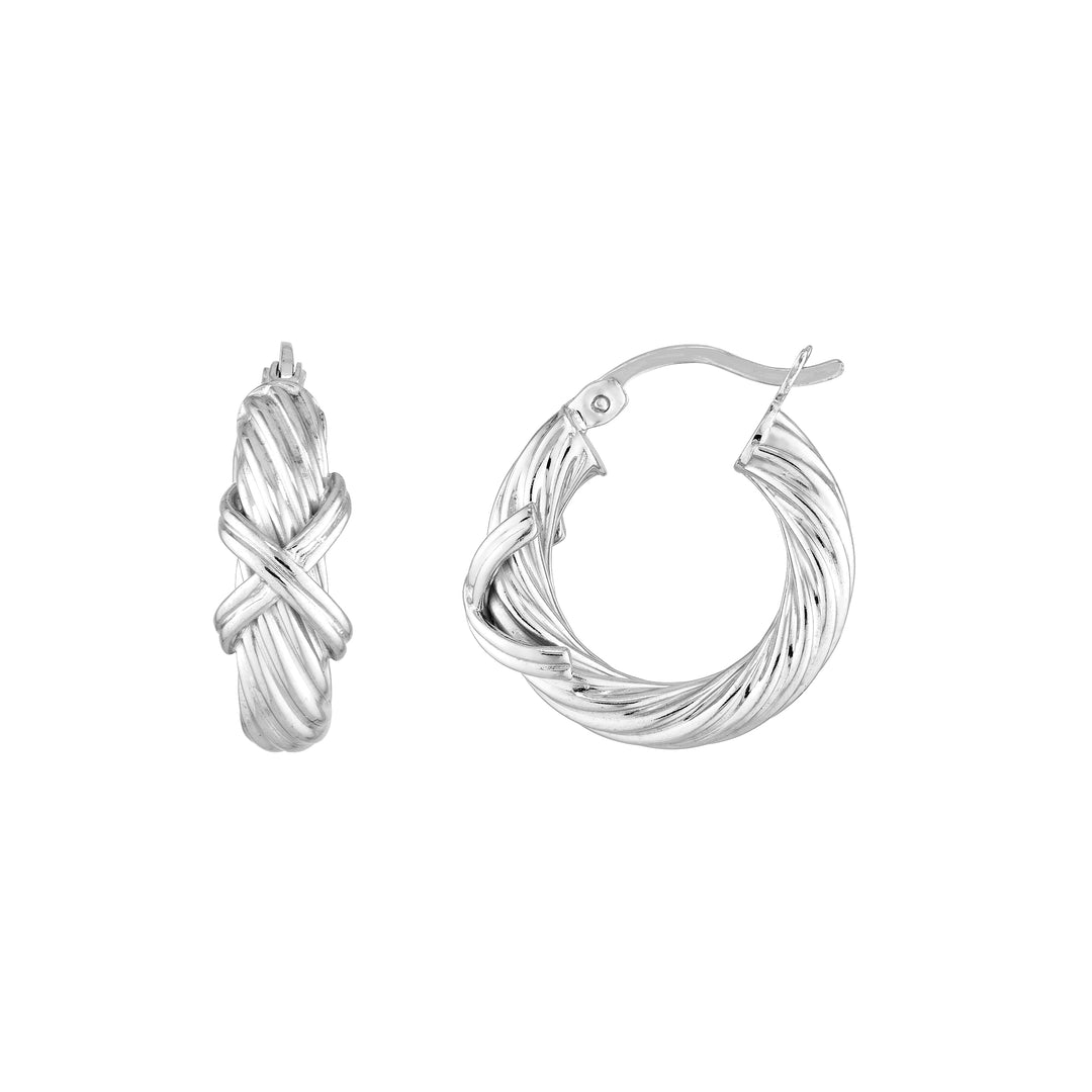 Plated Sterling Silver Twisted Hoop Earrings with X