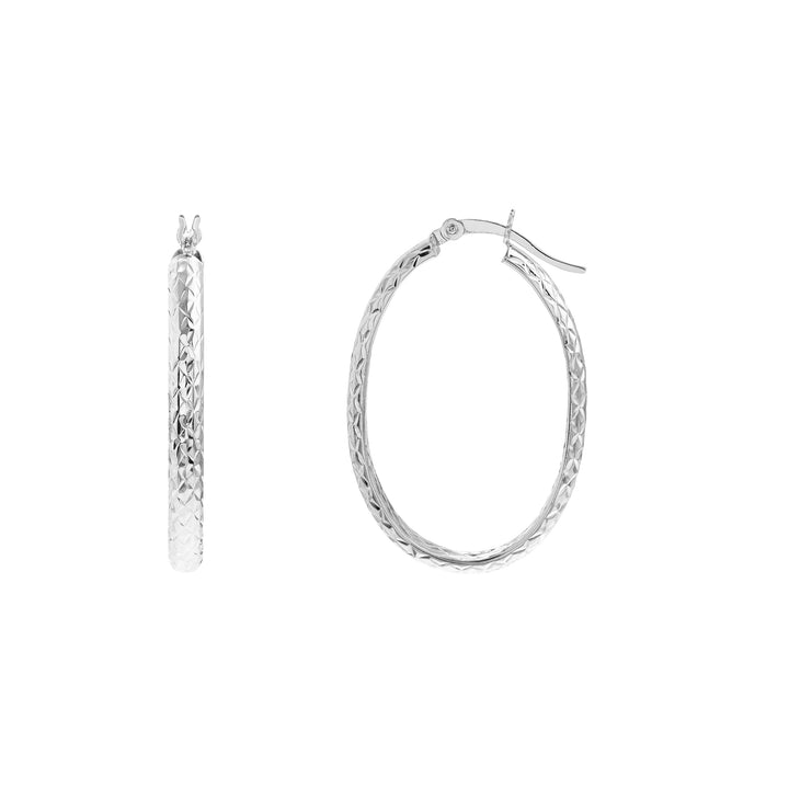 3mm x 32mm Diamond-Cut Oval Hoop Earrings