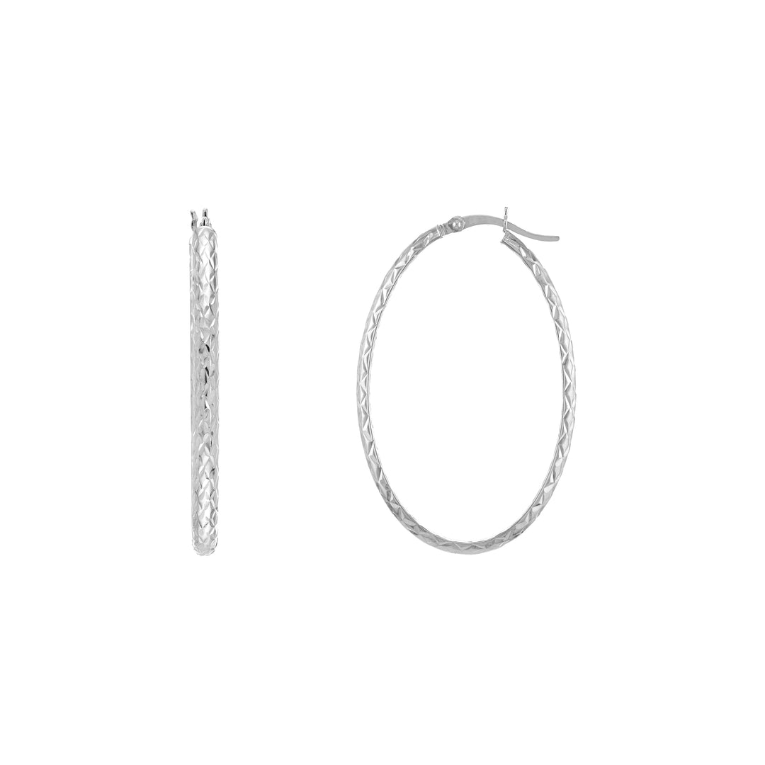 3mm x 42mm Diamond-Cut Oval Hoop Earrings