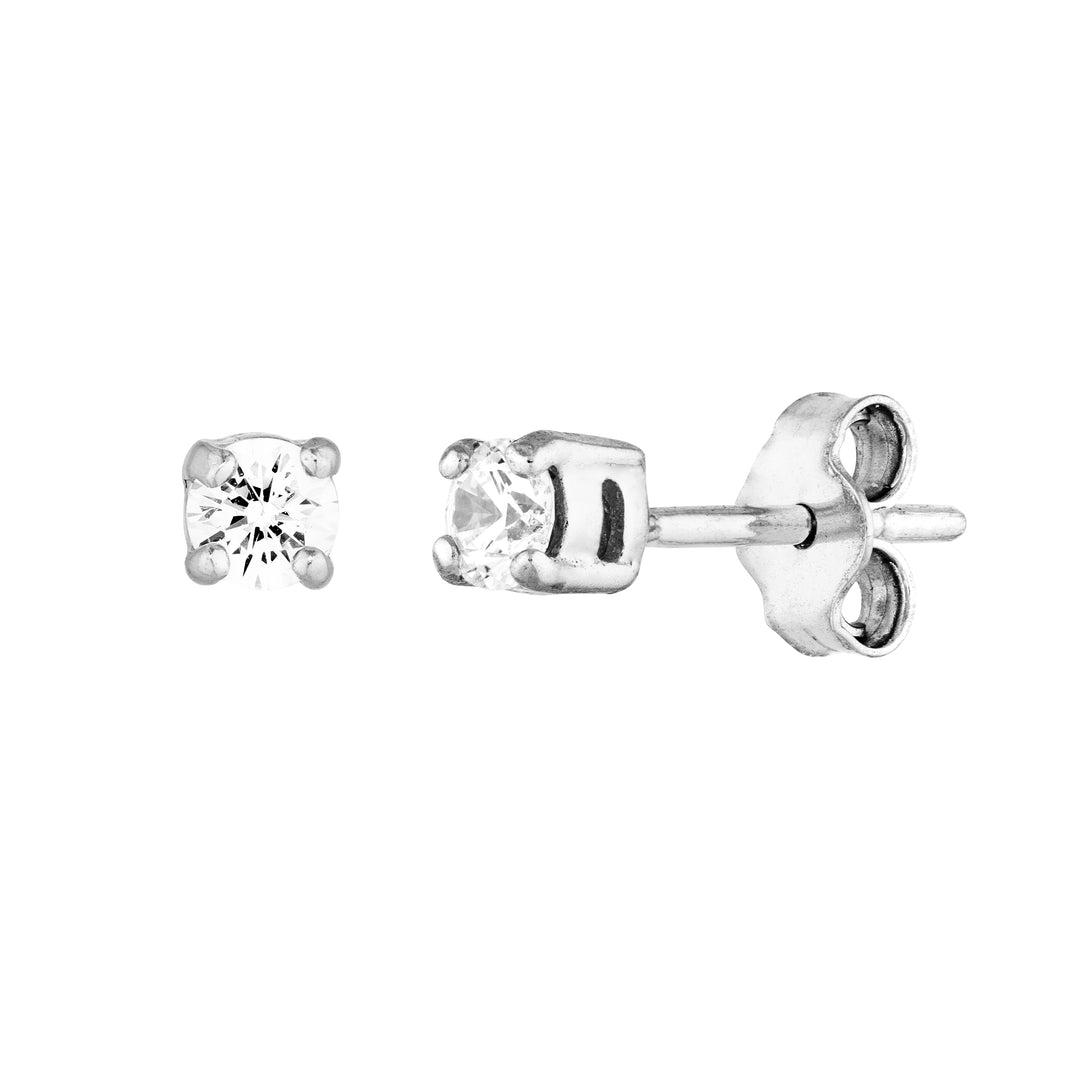 Sterling Silver 3mm Round CZ Stud Earrings on Post Back