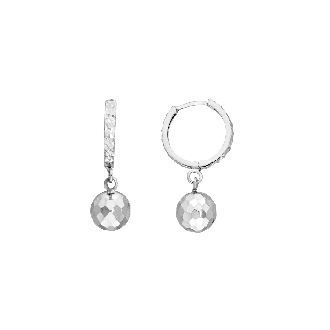 Sterling Silver D/C Hoop Earrings with Ball Drop