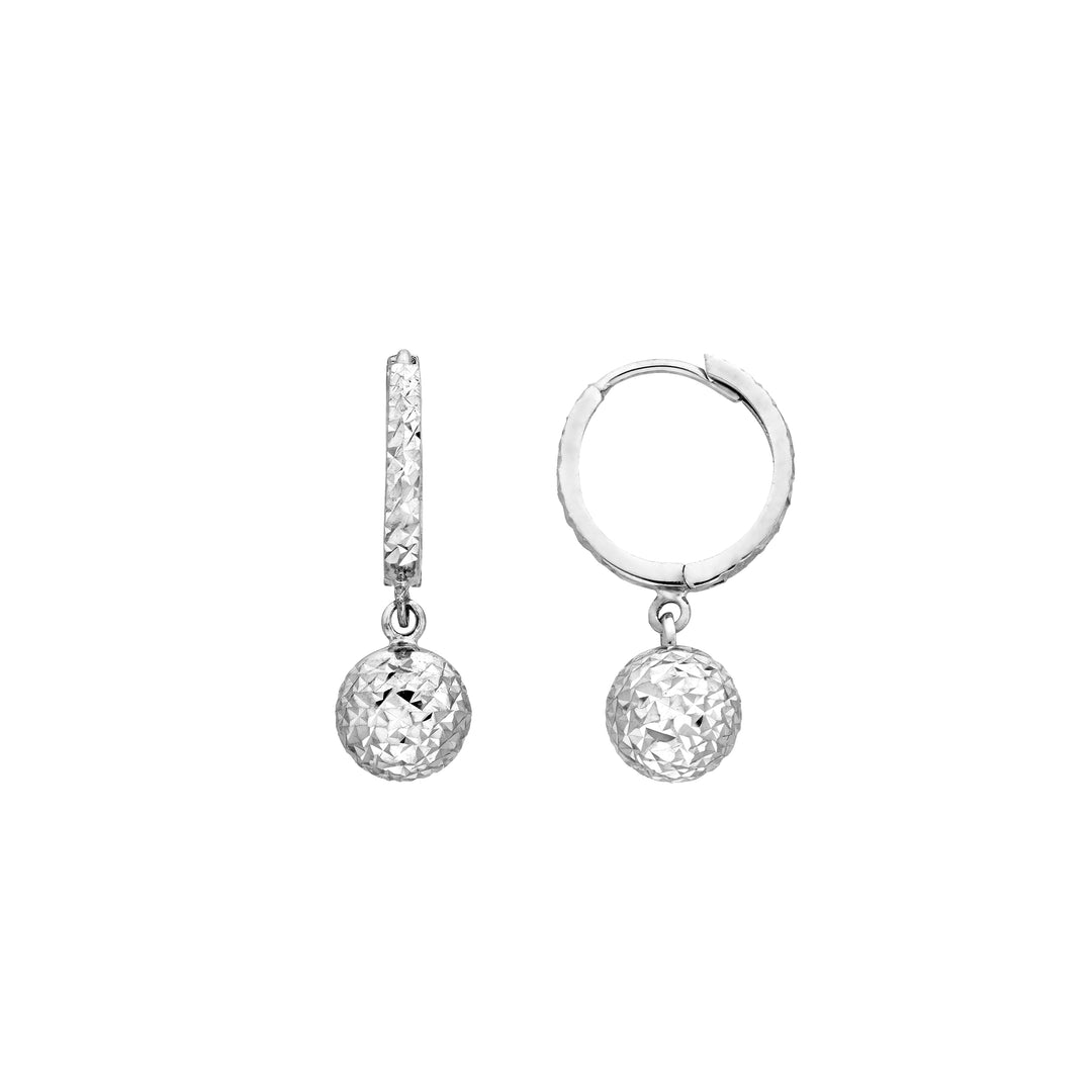 Sterling Silver D/C Hoop Small Earrings with Ball Drop