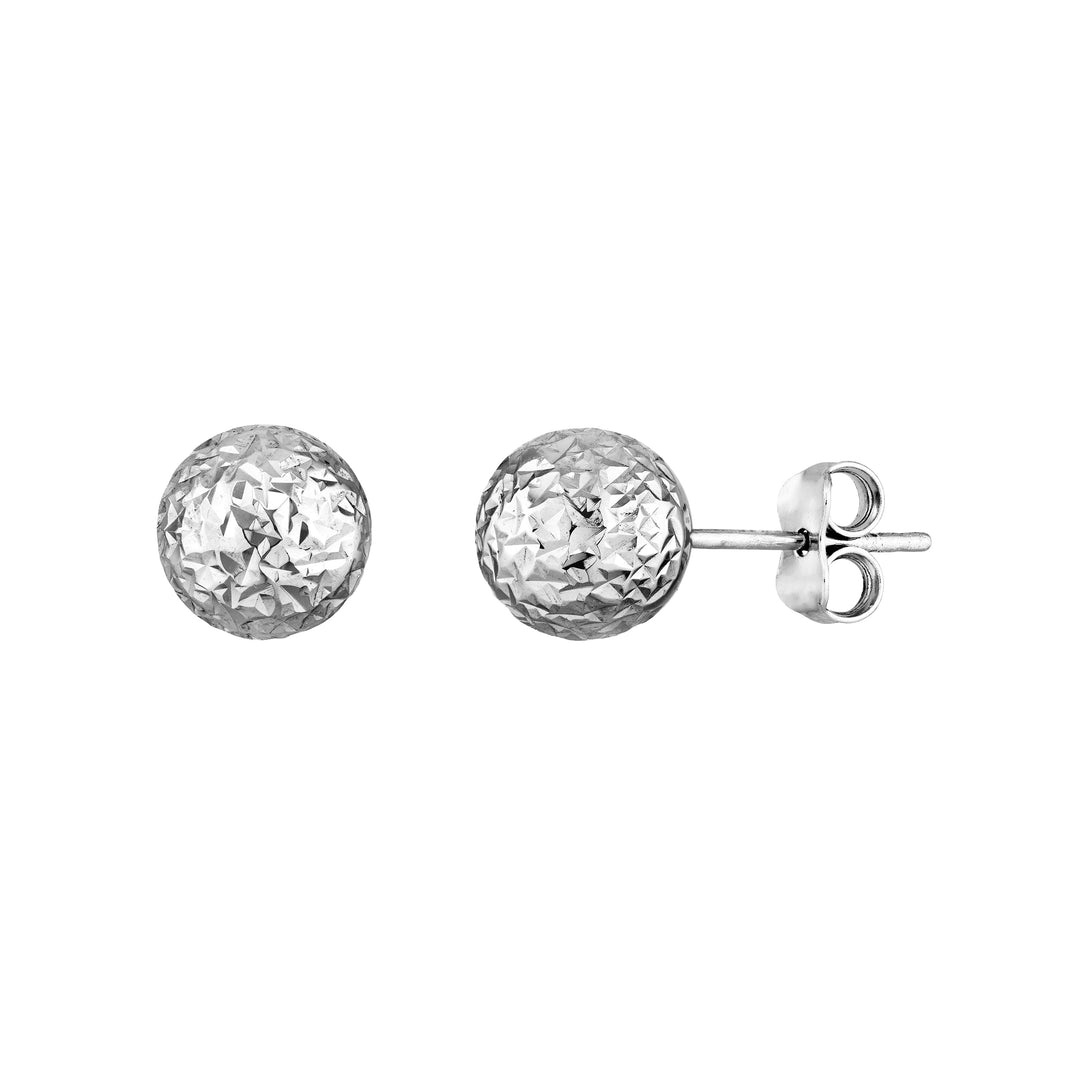 Sterling Silver 8mm Diamond-Cut Ball Stud Earrings