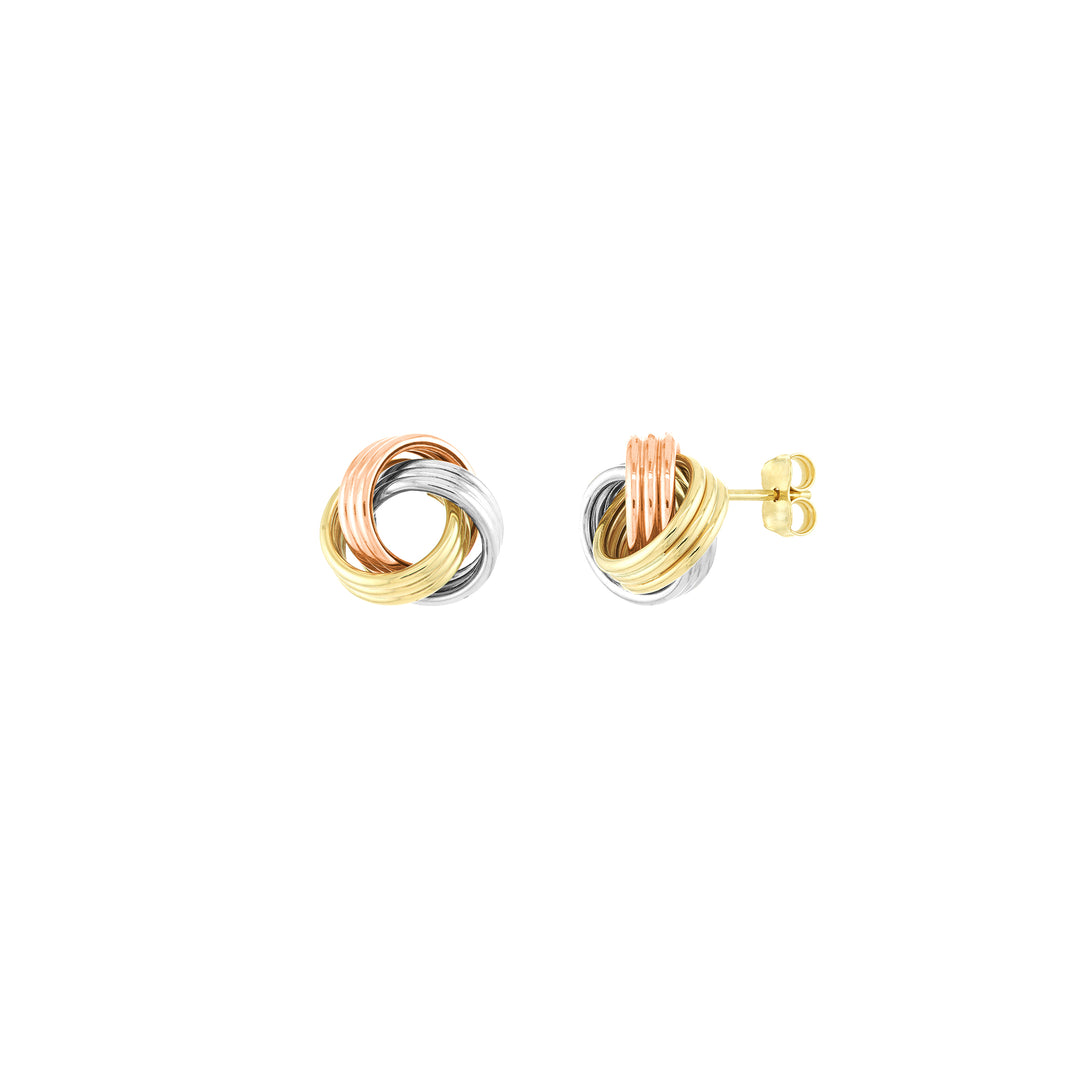 Tri-Color Love Knot Stud Earrings on Post Back