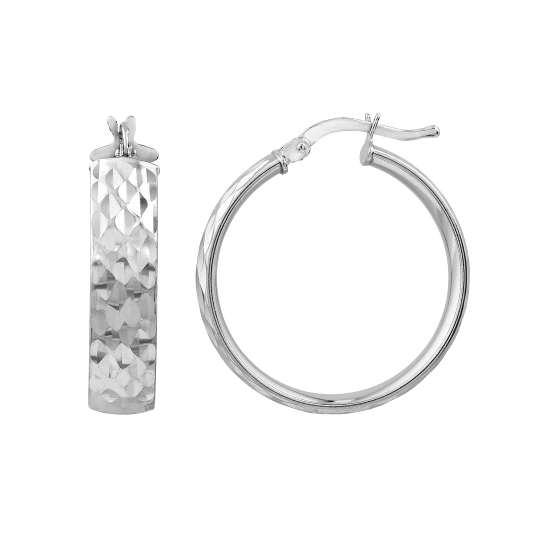 Plated Sterling Silver Diamond-Cut Patterned Hoop Earrings