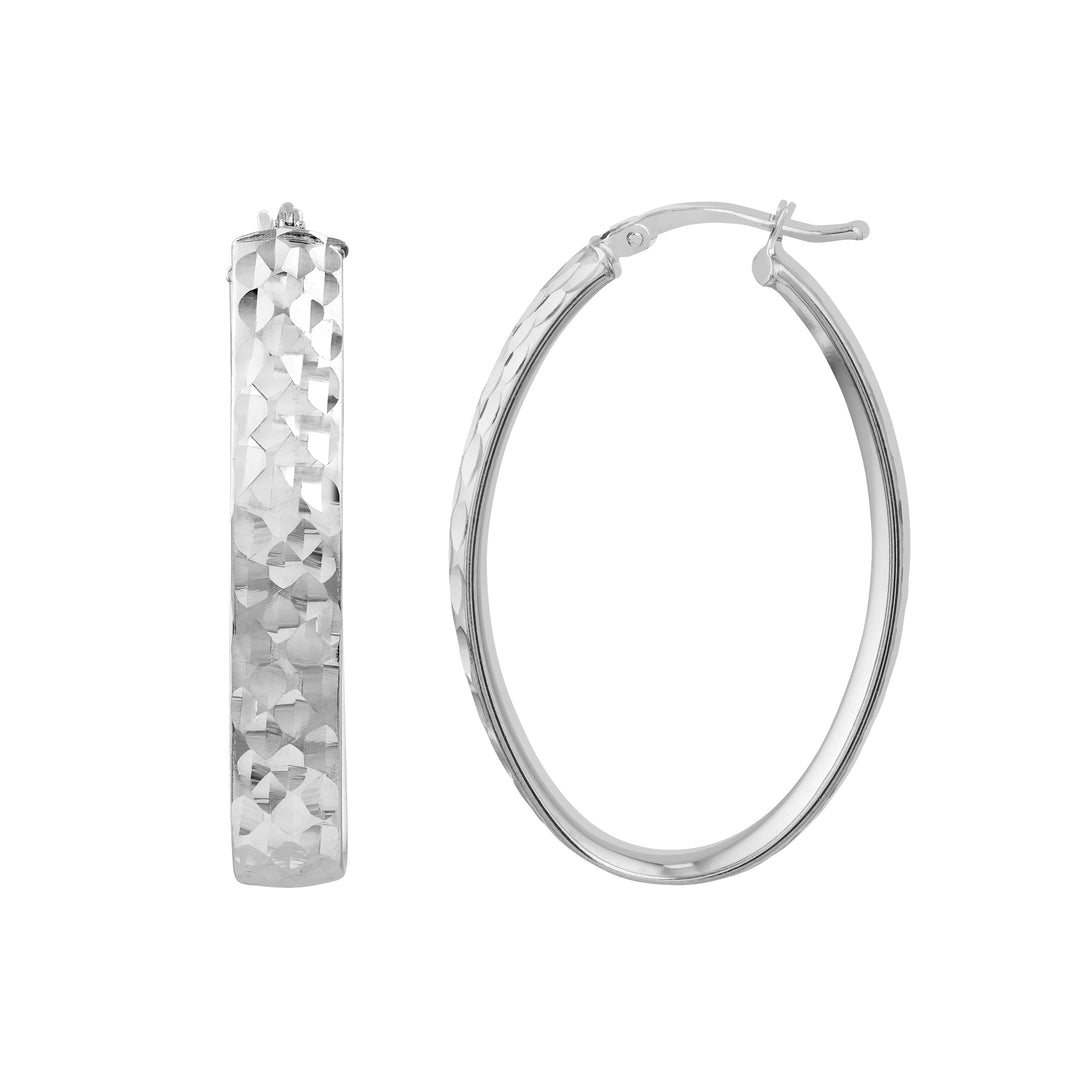 6mm Plated Sterling Silver Diamond-Cut Oval Hoops