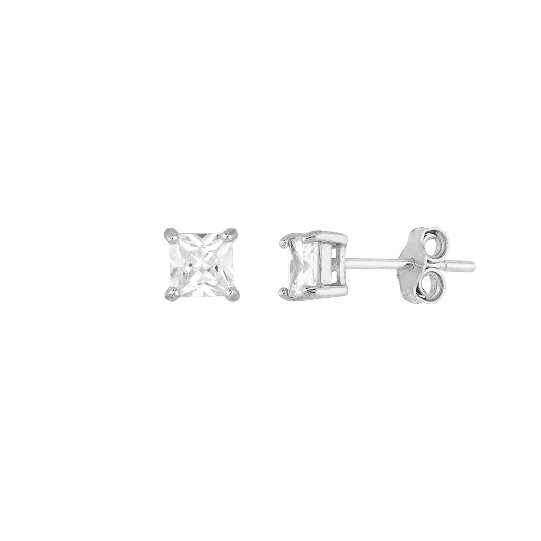 Sterling Silver 4mm Square CZ Stud Earrings on Post Back