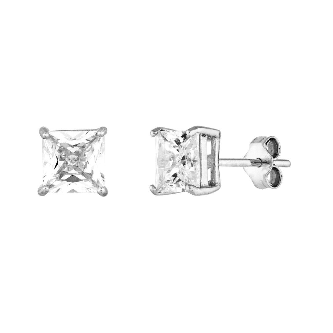 Sterling Silver 6mm Square CZ Stud Earrings on Post Back