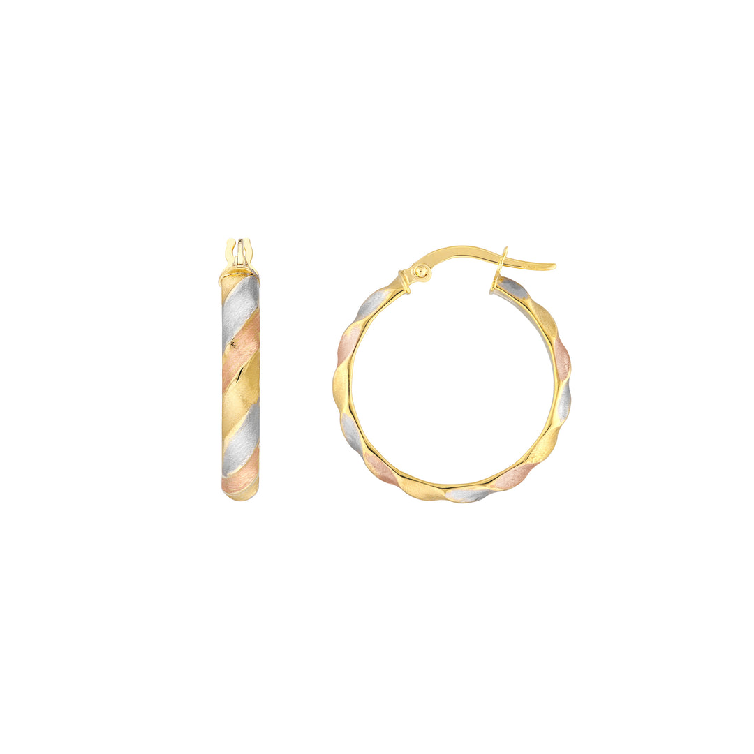 Tri-Color Ribbed Hoop Earrings