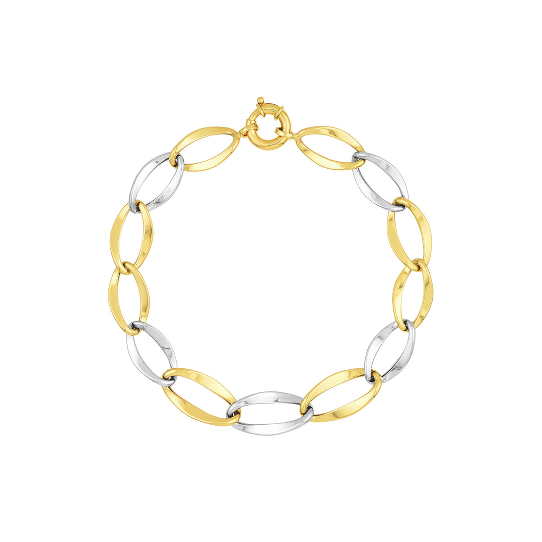 Two-Tone Flat Open Oval Link Bracelet