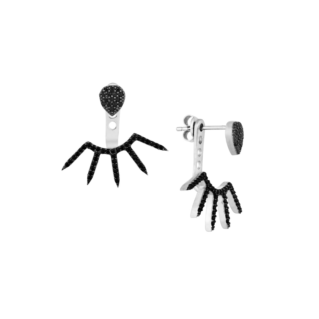 Sterling Silver Black Rhodium CZ Oval/Spike Earring Jackets