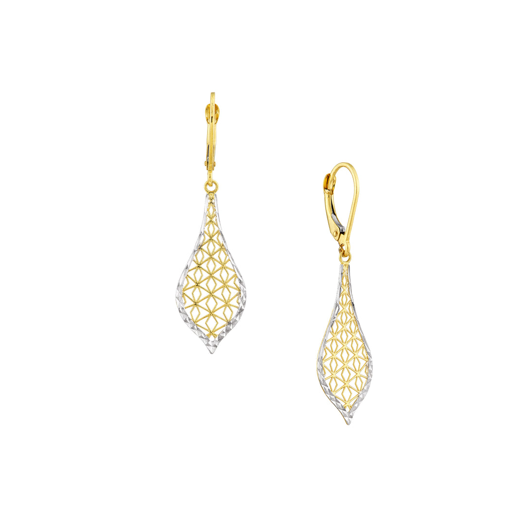 2-Tone D/C Border Dangle Filigree Leaf Earrings