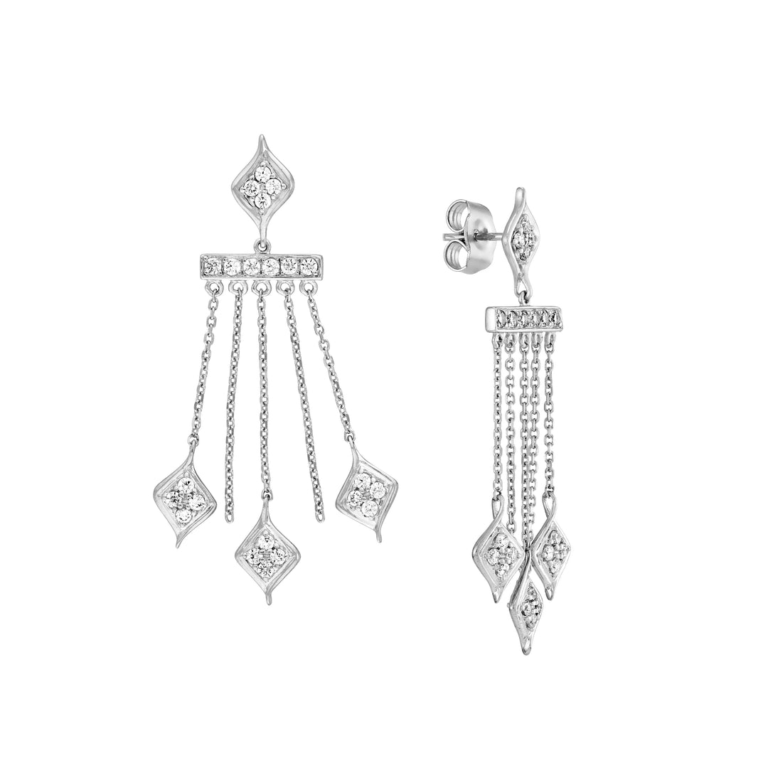 Sterling Silver Diamond-Shaped CZ Chandelier Dangle Earrings