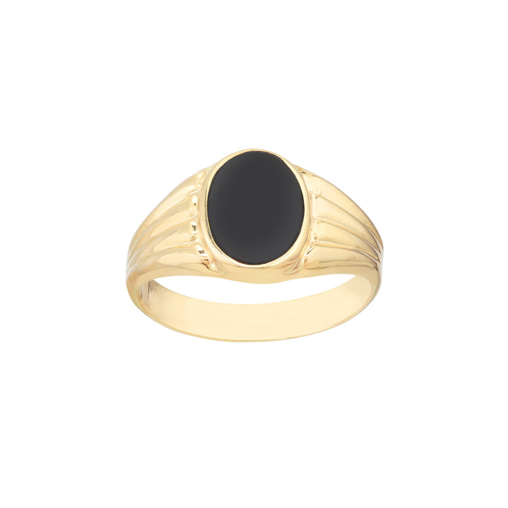 Oval Onyx Signet Ring with Textured Sides