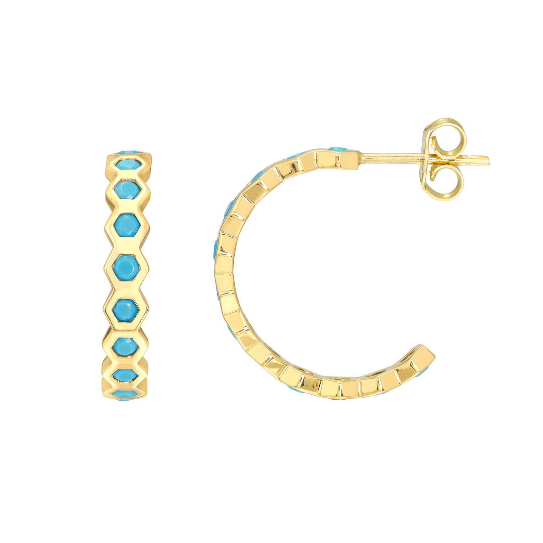 Round Turquoise Honey Comb J-Hoops