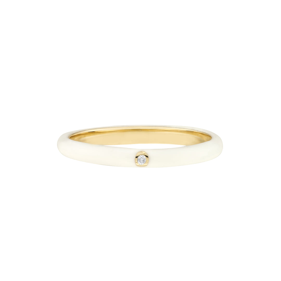 Diamond Bezel on White Enamel Band Ring