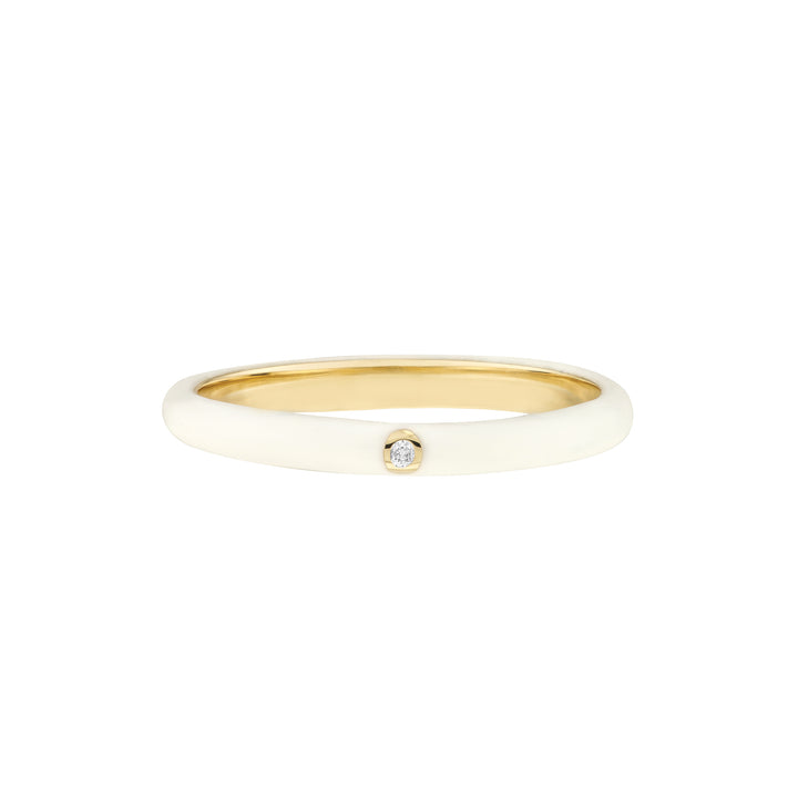 Diamond Bezel on White Enamel Band Ring