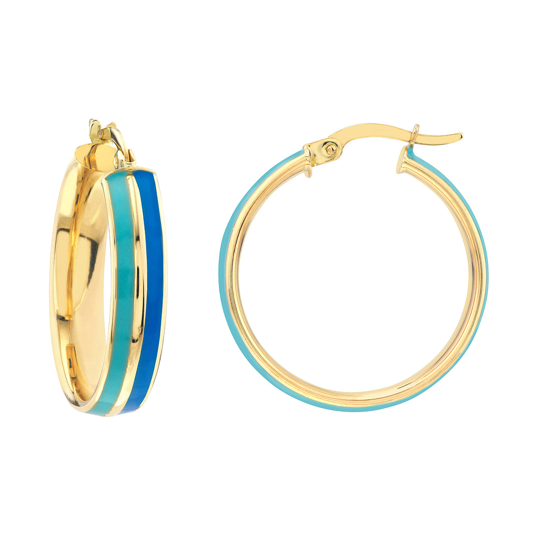 Turq and Baby Blue Enamel Round Hoops