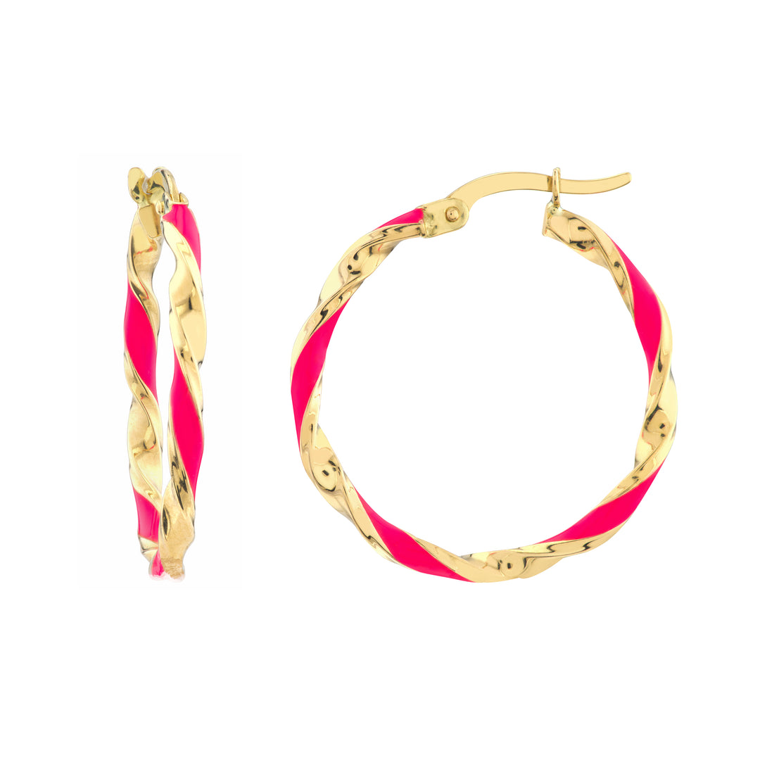 Large Neon Pink Enamel Round Twist Hoops