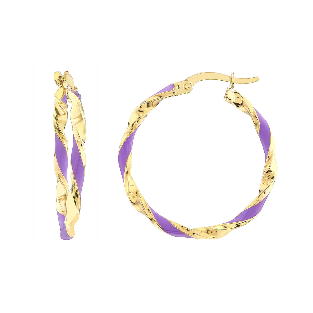 Large Lilac Enamel Round Twist Hoops