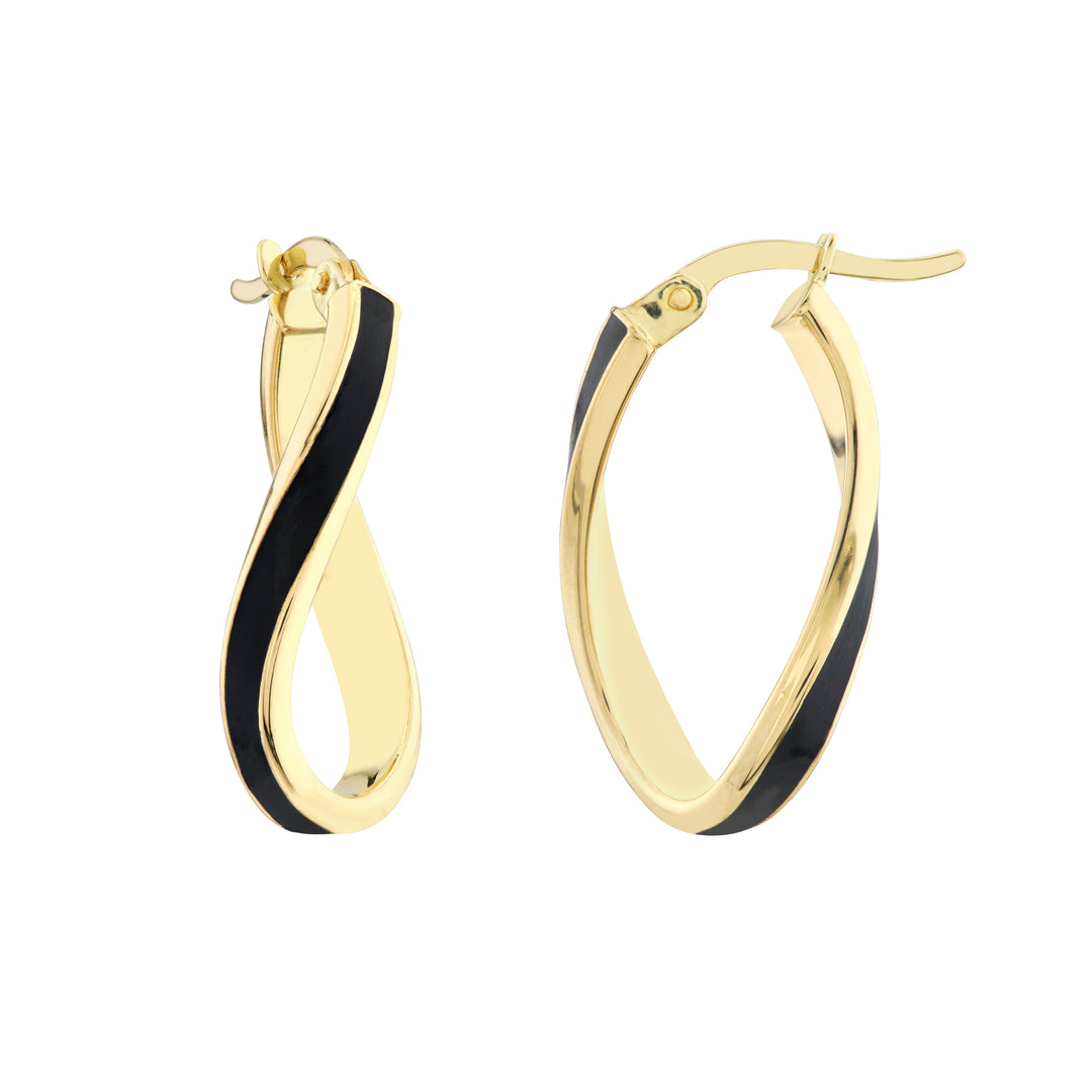 Black Enamel Oval Twist Hoops