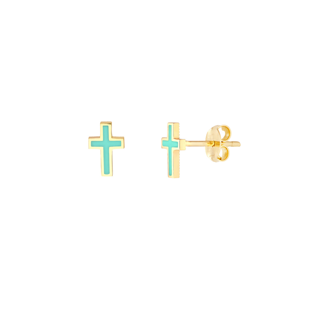 Lt.Turquoise Enamel Cross Stud Earrings