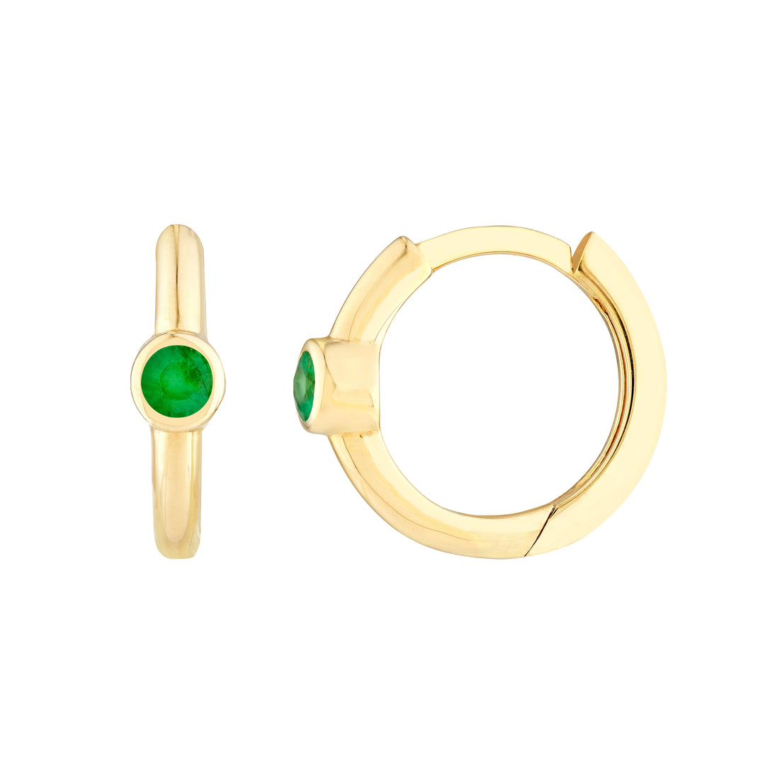 Emerald Bezel Hoop Earrings