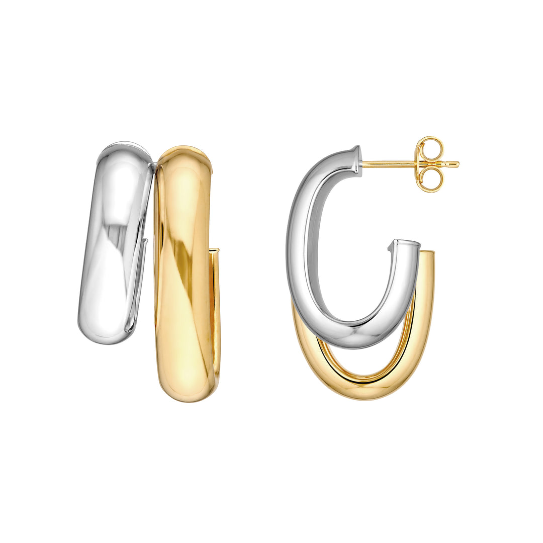 Two-Tone Side by Side D-Tube Open Hoop Earrings