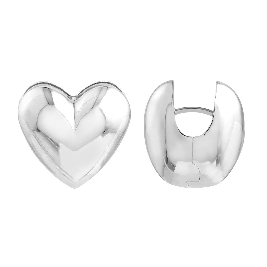 Sterling Silver Heart Puff Hoop Earrings