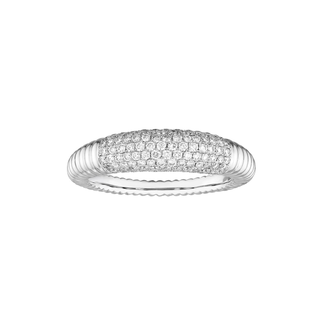 Diamond Pave Ribbed Dome Ring (White Gold)