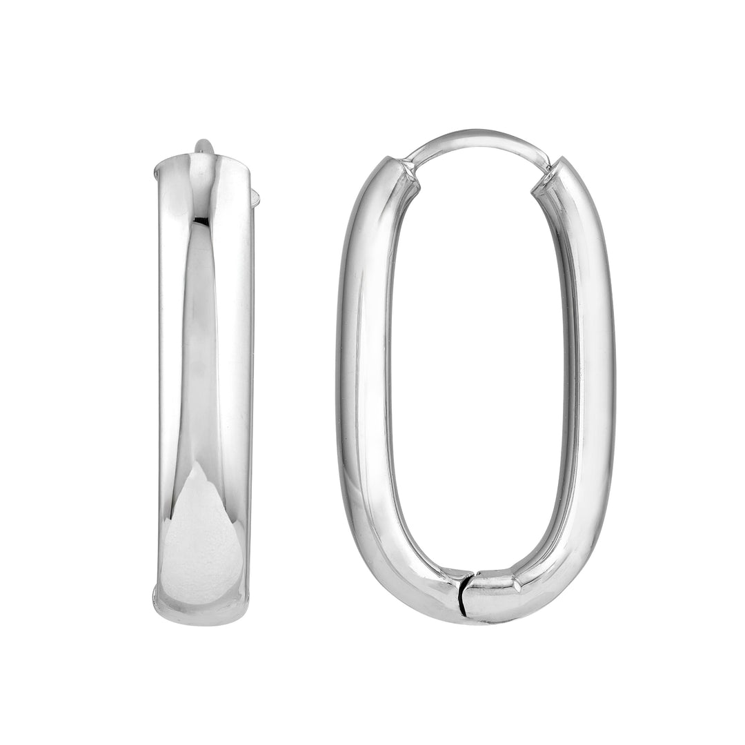 Sterling Silver Long Oval Hoop Earrings