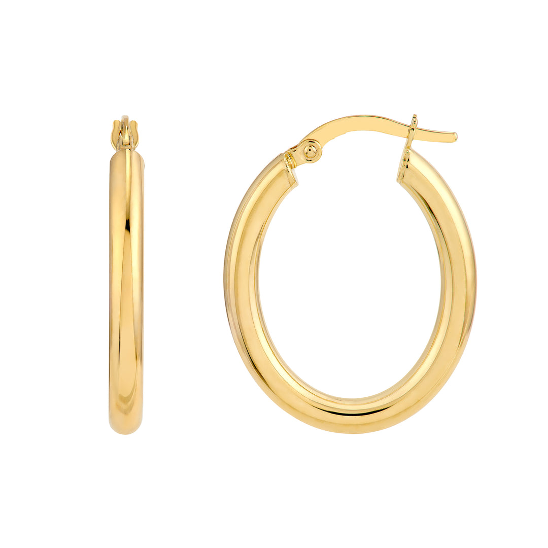 3mm Oval 20x15 Polish Tube Hoop Earrings